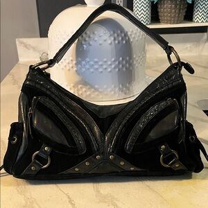 Steve Madden Leather Shoulder Bag with Gold Accents
